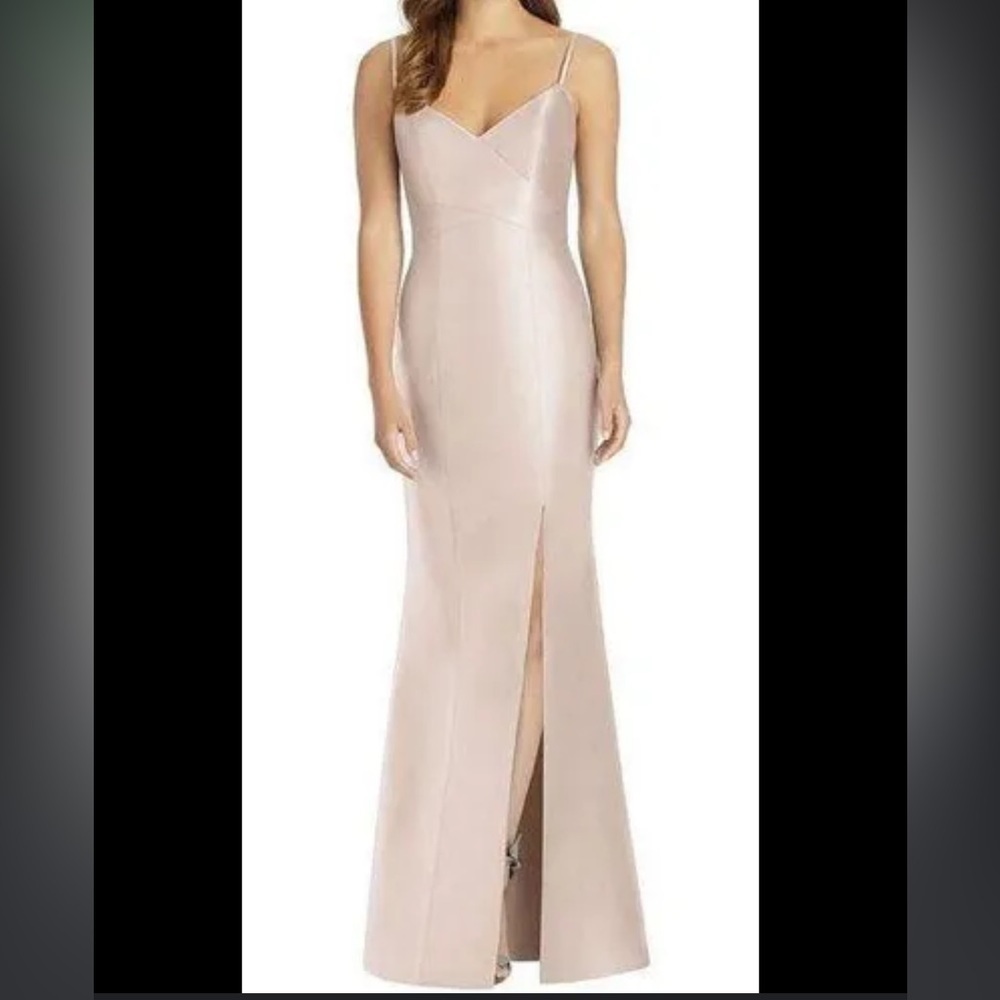 Alfred Sung Champagne Satin Mermaid Gown with Slit Size 14